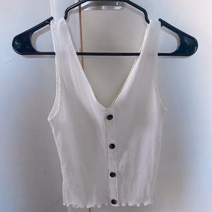 Women Size M White Ribbed Crop Tank
